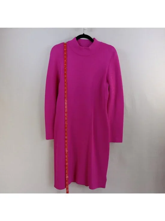 Michael Kors Women's Magenta Mock Neck Knit Sheath Dress Hot Pink LARGE Stretch - Picture 3 of 16